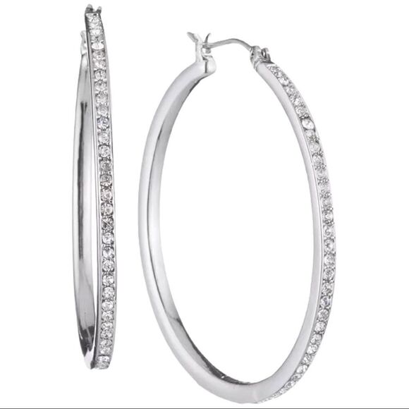 NWOT DKNY Gold-Tone Pavé 1" Skinny Hoop Earrings - Picture 1 of 4